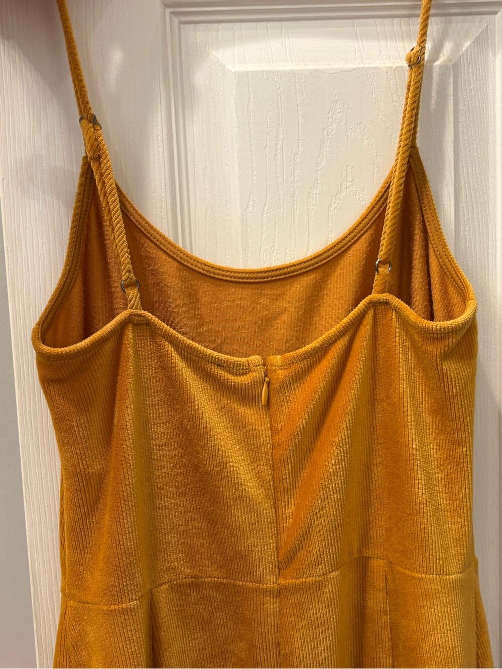 Mustard Yellow Velvet Jumpsuit with Spaghetti Straps - Picture 2 of 4